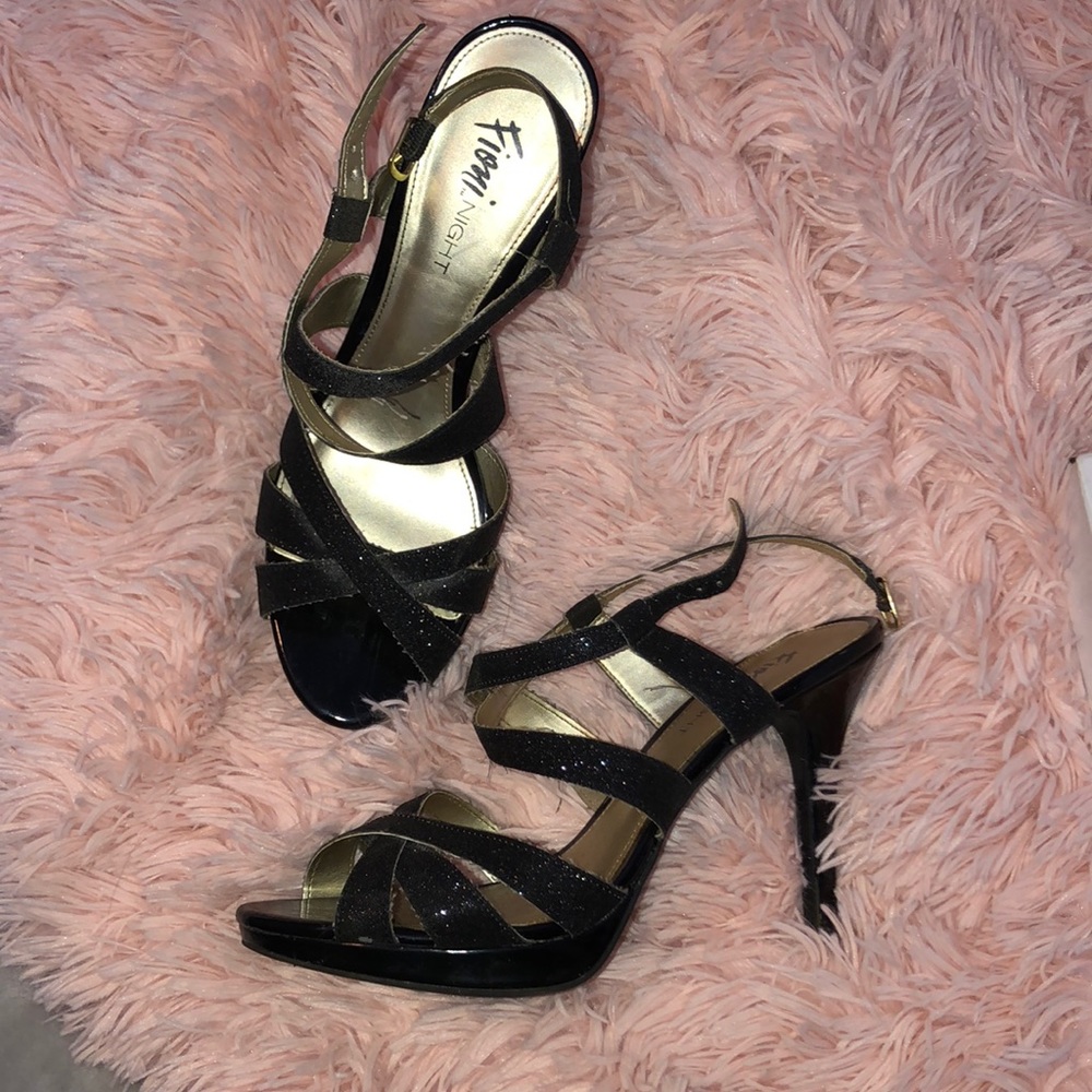 Black Sparkly Open Toed Heels